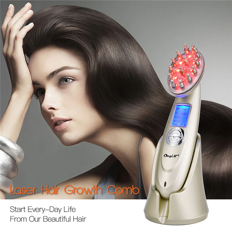 Лазерный массажка для волос 7 в 1 инфракрасный РФ Nano красный свет электропорации EMS Вибрационный массажер против выпадения волос производства 38