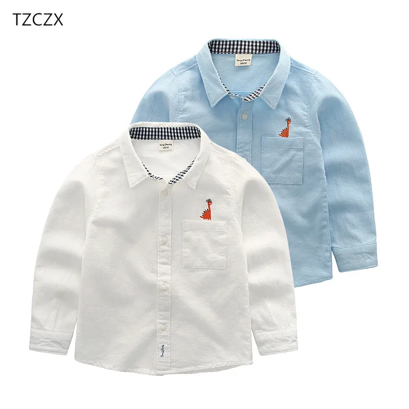 

New Arrival 2019 Spring Children Shirts Solid Casual Cartoon Embroidery Long-sleeved Boy's shirts Clothing For 2-8 Years kids