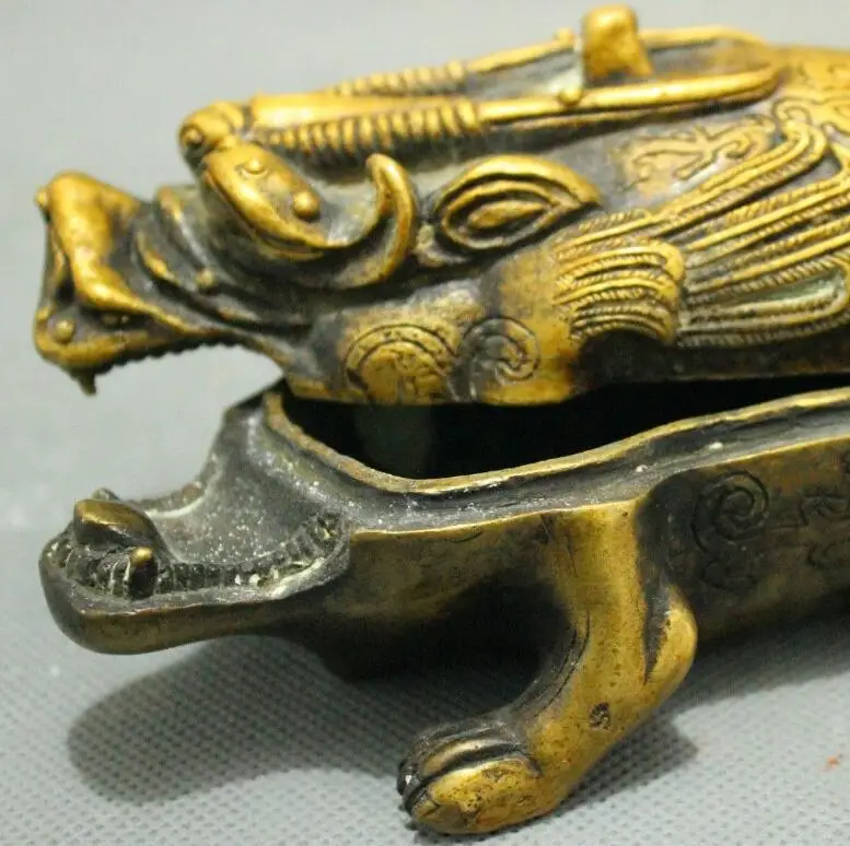 

S1435 6" Chinese Bronze Buddhism Beast Unicorn PiXiu Statue Box Incense Burner Censer discount 30% (C0324)