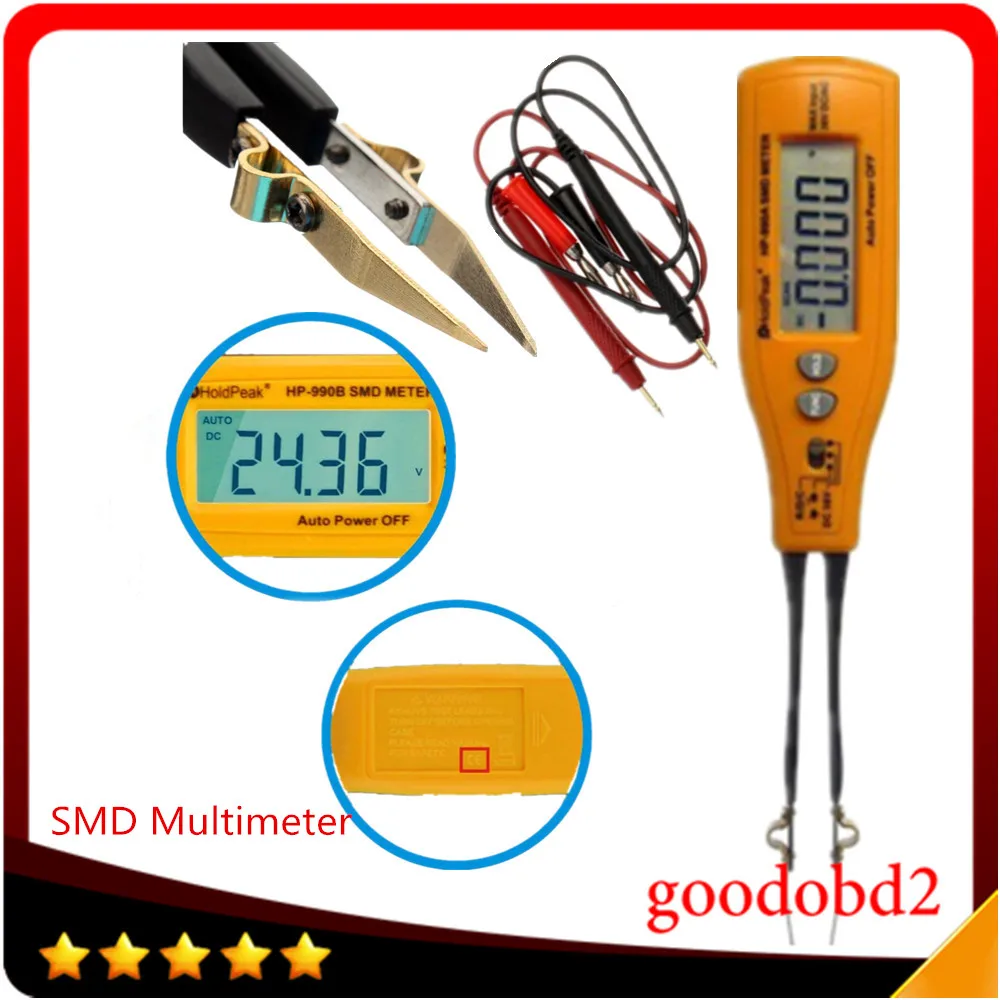 HP 990B SMD Multimeter Diode Capacitance Resistance Tweezers Meter Auto Range Meter Resistor Capacitor Continuity font