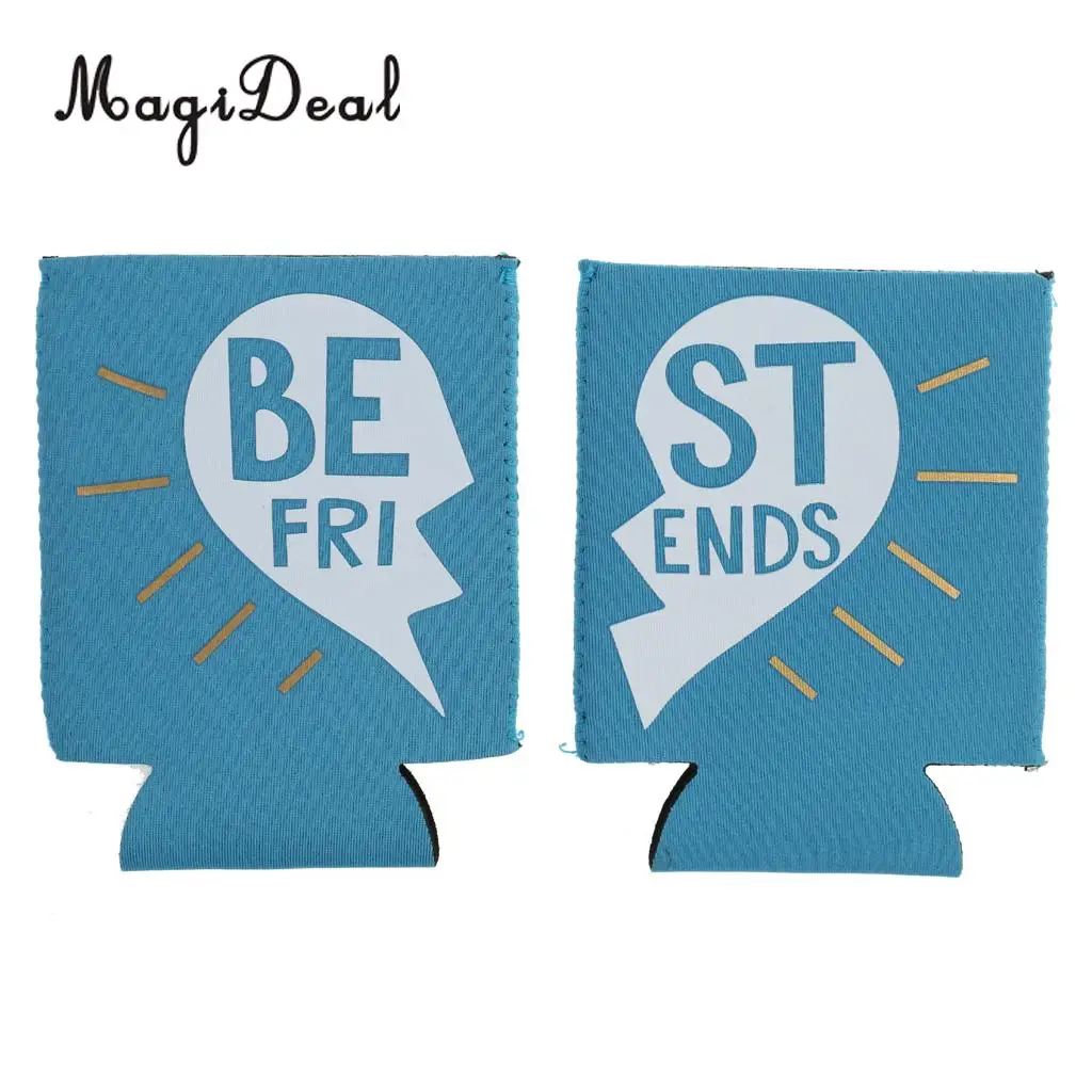 MagiDeal High Quality 2Pc BEST FRIEND Neoprene Stubby Beer Bottle Tin Can Cooler Sleeves Holder Wrap Wedding Party Favor for BFF