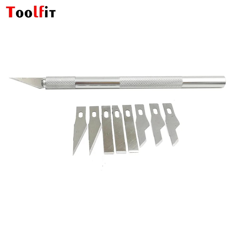 Toolfit 9pcs Metal Handle Scalpel, Blade Knife Wood Paper Cutter Craft