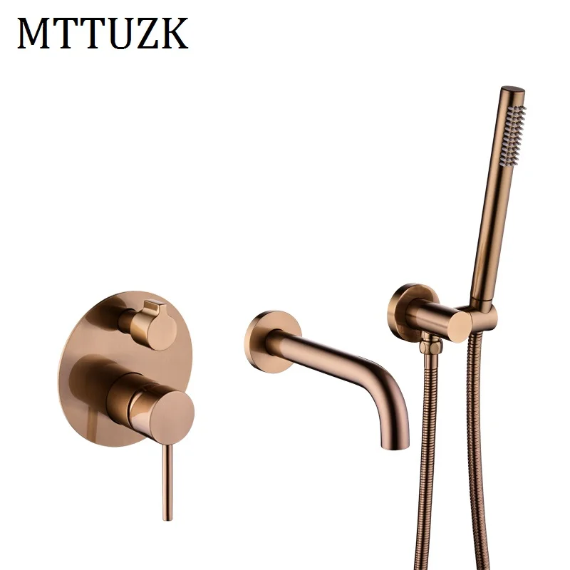 MTTUZK Solid Brass Rose gold Wall Mounted Bathtub Mount Shower Set Bathtub Filler Hot & Cold