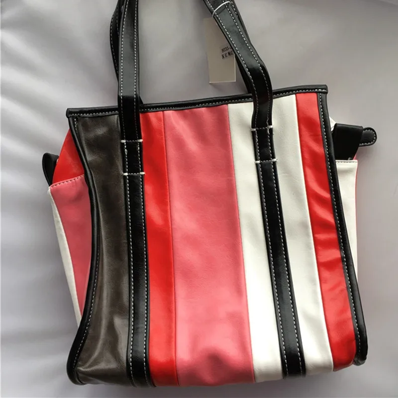 

2019 fashion women's striped handbag PU leather shoulder bag Messenger bag large capacity casual bag ladies