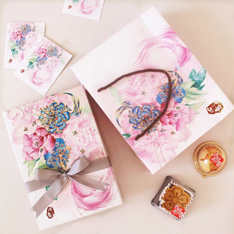 21*14*5 см 5 шт. пион розовый счастливый Тема печенье mooncake подарочная бумажная коробка и мешок макарон шоколадные закуски сладкие конфеты упаковка