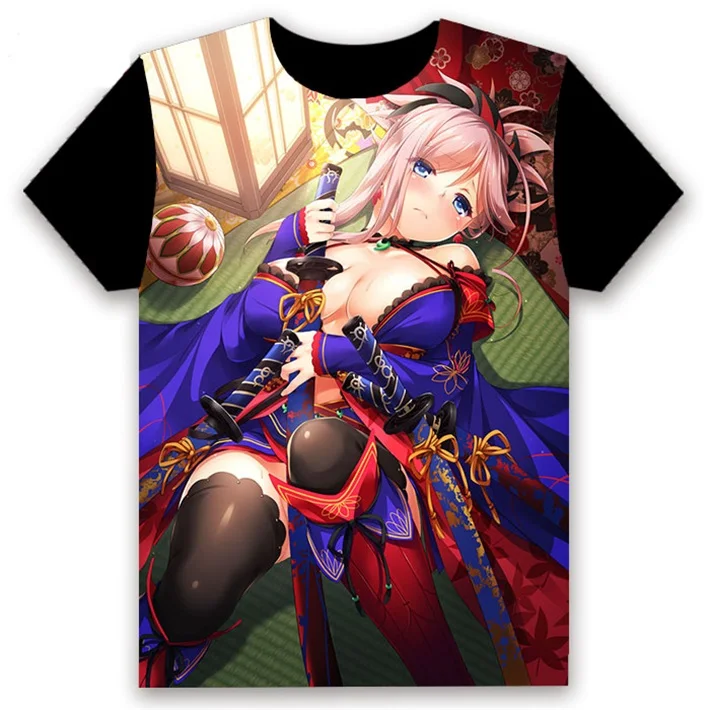 Футболка Аниме Манга Fate/Grand Order Miyamoto Musashi Косплей короткий рукав женские мужские черные футболки Топы повседневные летние Забавные Рубашки - Цвет: 1