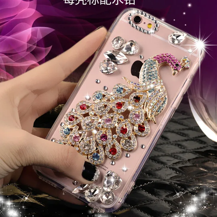 For iPhone XR XS Max Bling Crystal Diamond Phone Cases for X 7 8 Plus 7Plus 8Plus Bowknot Peacock Girl S10 Cover |