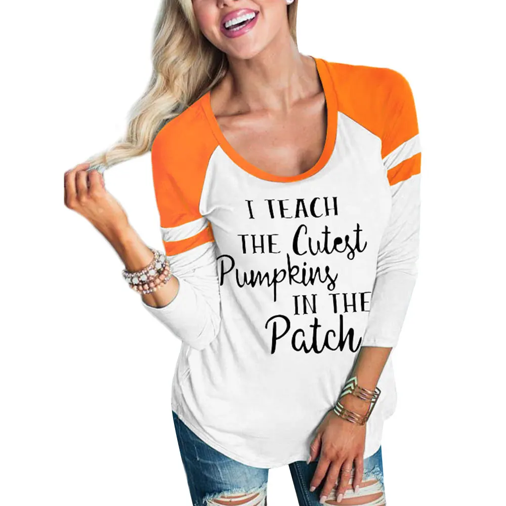 

Plus Size Women T-Shirt Long Sleeve tshirt I Teach The Cutest Pumpkins Baseball T-Shirt Halloween female t shirt Ladies Tops Tee