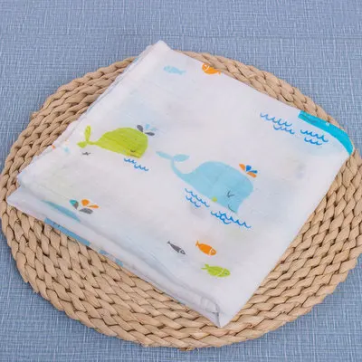 Летнее хлопковое Марлевое детское постельное белье, одеяло для пеленки для новорожденных, детский диван, супер мягкая простыня, детское банное полотенце, обертка s 50*80 - Цвет: Whale 2 Layer 60x80