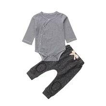 Одежда для новорожденных мальчиков топы, комбинезон, полосатые штаны с длинными рукавами хлопковый повседневный комплект одежды в полоску из 2 предметов для маленьких мальчиков от 0 до 24 месяцев