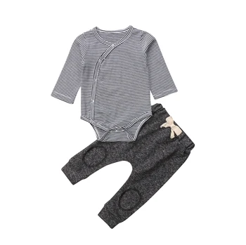 

Newborn Kids Baby Boys Clothing Tops Romper Stripe Long Sleeve Pants Cotton Casual Striped 2Pcs Set Clothes Sets Baby Boys 0-24M