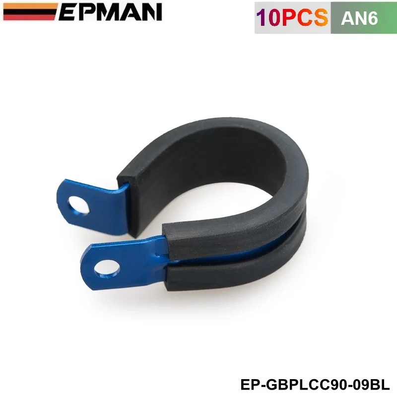 10PCS xBLUE  Aluminum Rubber Lined Cushioned P Clamp ID 14.3mm  AN6 SS Hose EP-GBPLCC90-09BL