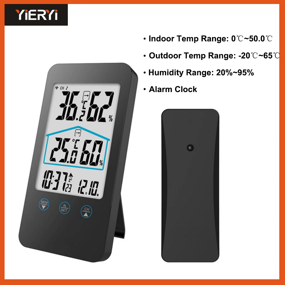 

2019 yieryi Touch Screen Thermometer Hygrometer Time Alarm Measuring indoor and outdoor temperatures humidity