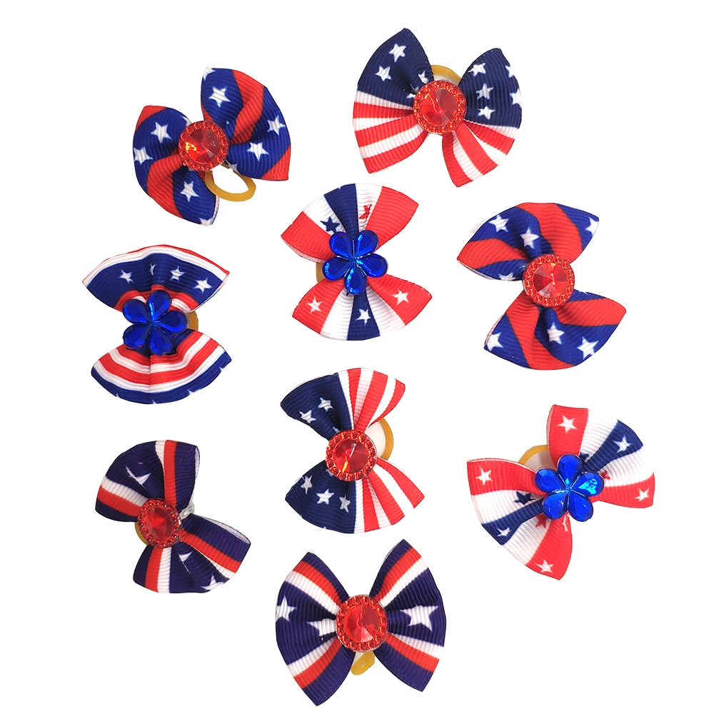 

30 Pcs/ 15 pairs Dog Hair Rubber Bands American Independence Day Style Hot Selling Pet Dog Grooming Accessories Dog Hair Rubber