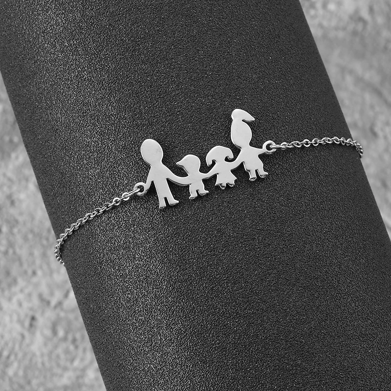 Новые браслеты с фигурками для семьи из четырех человек, для папы, мамы, дочки, мальчика, нержавеющая сталь для женщин, мужчин, серебро, золото, очаровательный индивидуальный браслет
