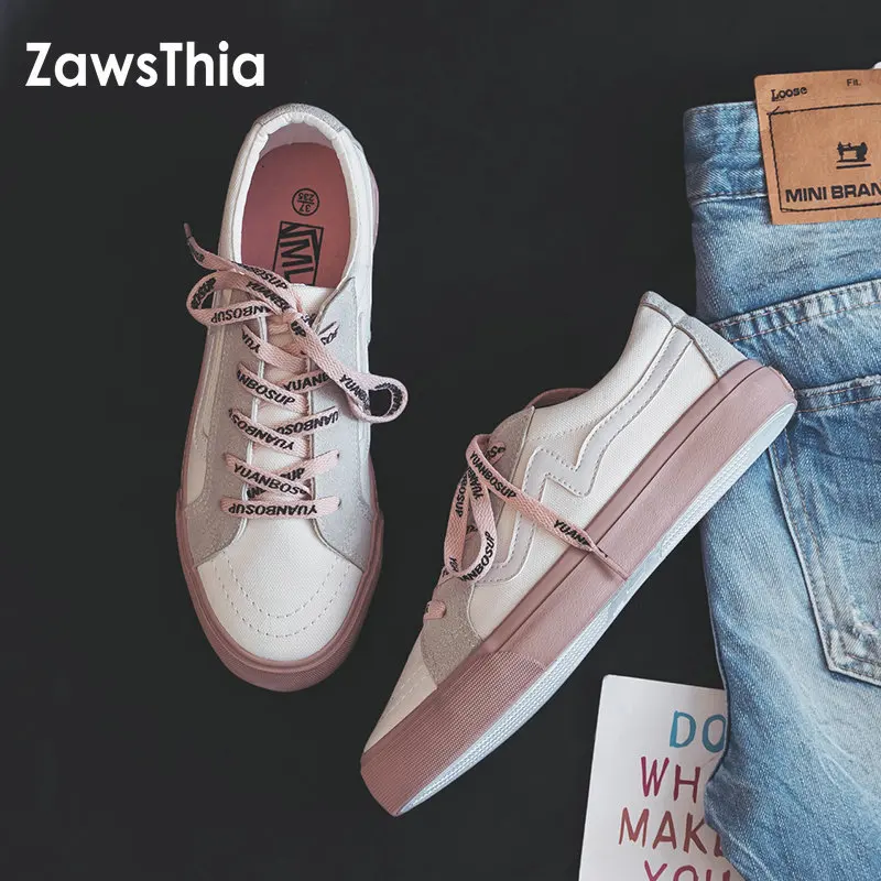 Meilleur ZawsThia 2019 automne hiver casual femme toile de marche chaussures patchwork lace up appartements low top vulcanisé femmes sneakers chaussures