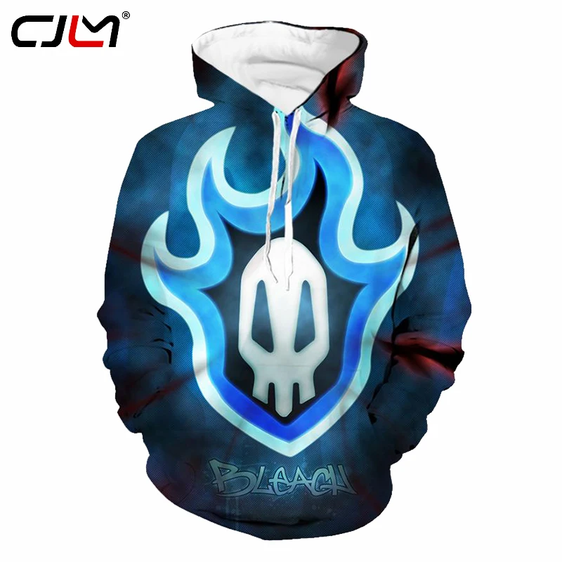 CJLM Blue Hoodies Men Fashion Cool Print Bleach Skull 3D Hooded Sweatshirt Male Pocket Pullover Tracksuit Unisex Sweats Harajuku