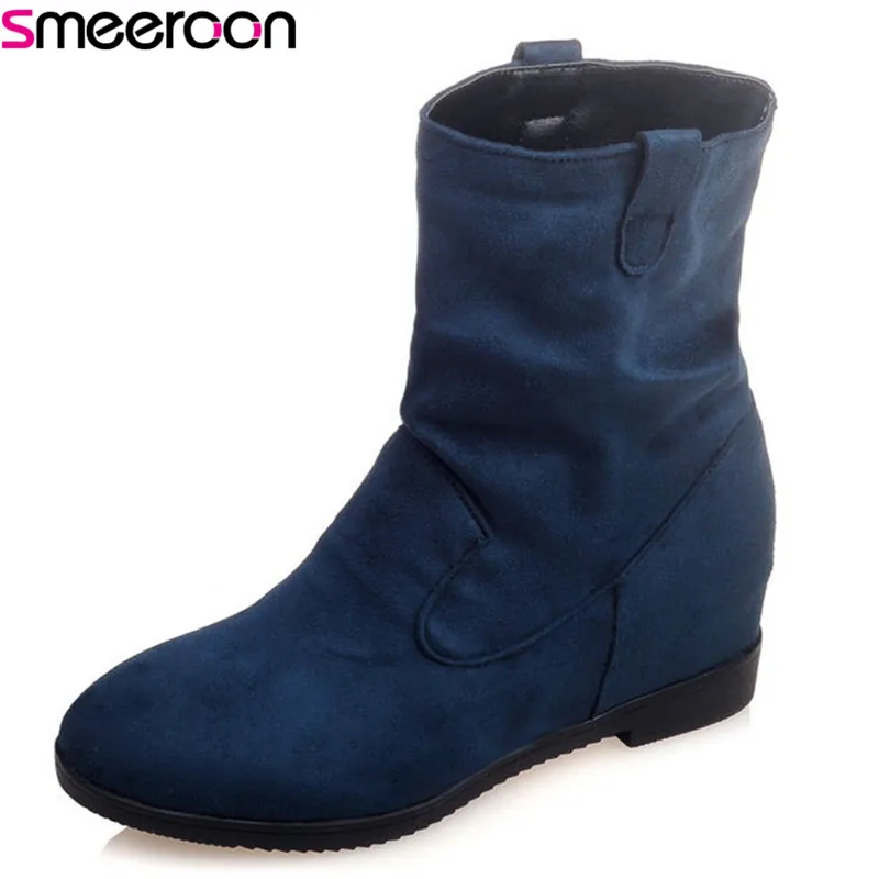 

Smeeroon high heels round toe ankle boots for women autumn winter boots slip on women boots prom shoes big size 34-43