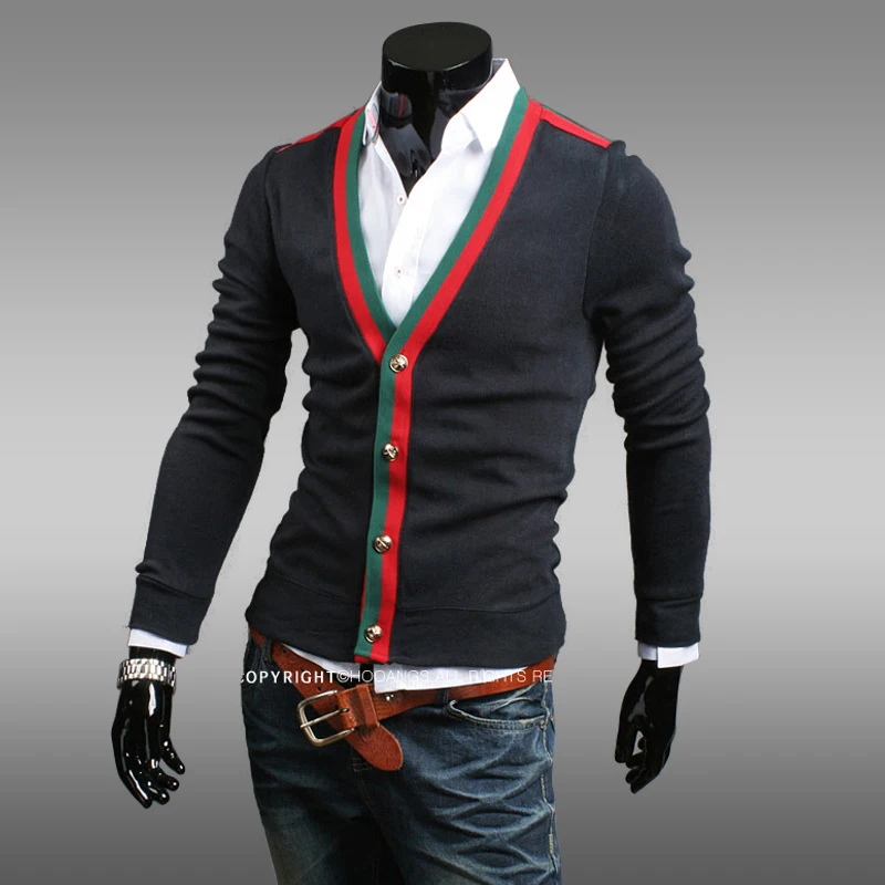 2015 New Fashion Cardigan Men Patchwork Designer V neck