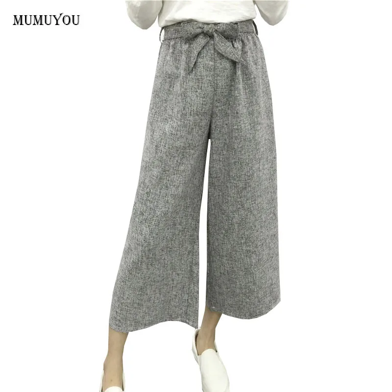 Women Palazzo Pants Ankle Length Cotton Linen High Waist