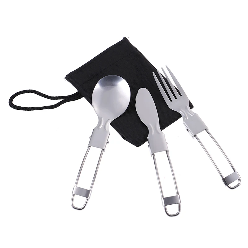 Outdoor Camping Equipment Folding Cutlery EDC Stainless Steel Cookware Foldable Knife Fork Spoon Tableware For Picnic Utensils