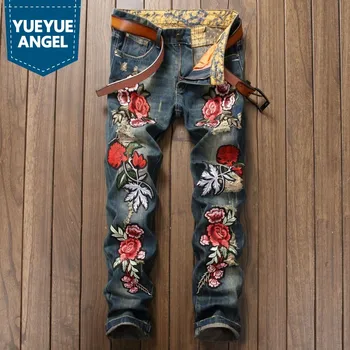 

Mens Wear Hot Fashion Spring Embroidery Straight Cowboy Pants Man Zipper Fly Casual Jeans For Men Classical Slim Fit Jean