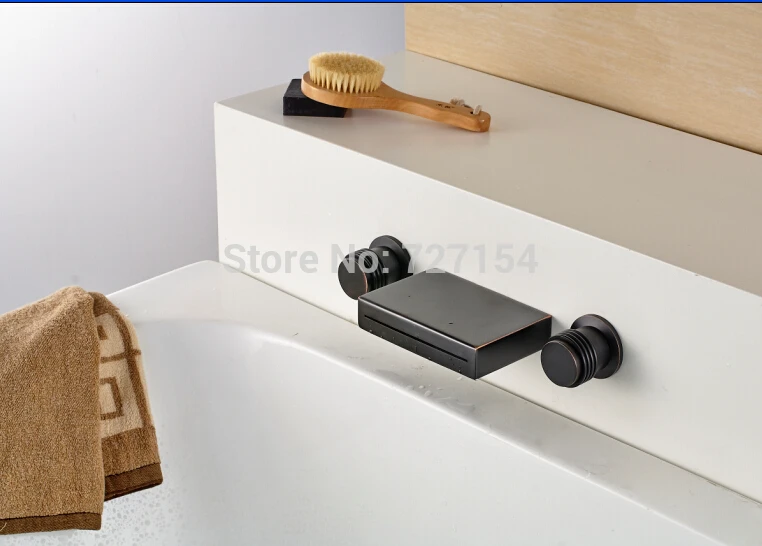

Modern Oil Rubbed Bronze Waterfall Basin Faucet Dual Round Handle Sink Mixer Tap