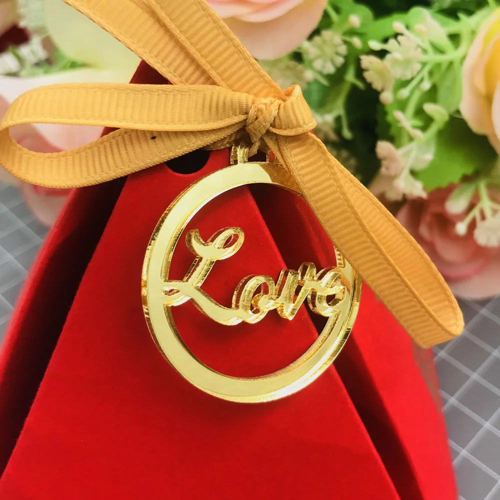 50 pcs Wedding Love Tags  Gold  Silver Mirror  Clear  Wood Label Tag Party Favors Gift Wedding Decor candy Box (2)