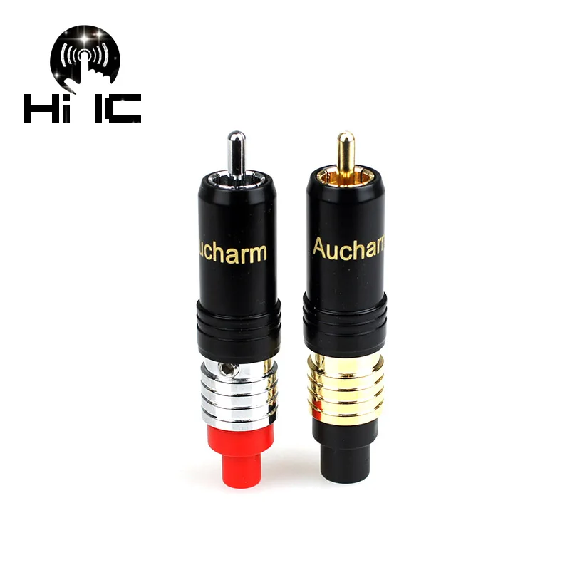 

2Pcs/1Pair Gold/Rhodium Plated RCA Connector RCA Male Plug Adapter HiFi Audio Wire Connector with Lock