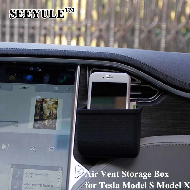 

1pc SEEYULE High Quality Silicone Car Air Vent Storage Box Mount for Tesla Model X Model S Phone keys coin card Holder Pocket