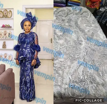 

African French Lace Fabrics Latest African net Lace With sequins Embroidered Net Lace Fabric For Evening Dress