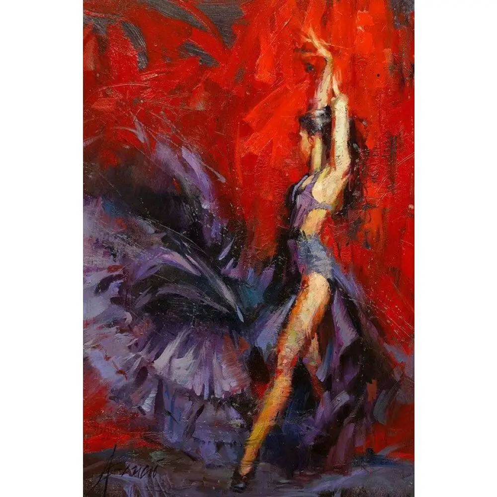 

Portrait painting woman flamenco dancer red and purple Spanish art canvas oil paintings hand-painted