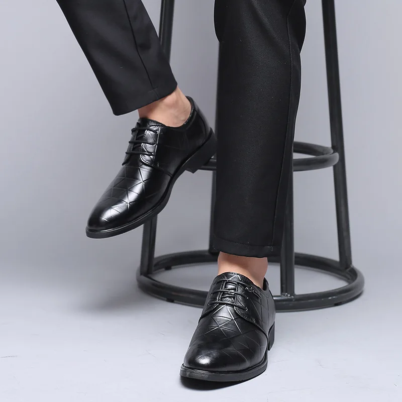 Negócios plaid Marca Respirável Black Até Dos Luxo Apontou Formal Preto Lazer Clássico Sapatos Men Rendas Flats marrom De Couro Homens Toe Brown Novos plaid 7wxqFZwpYR