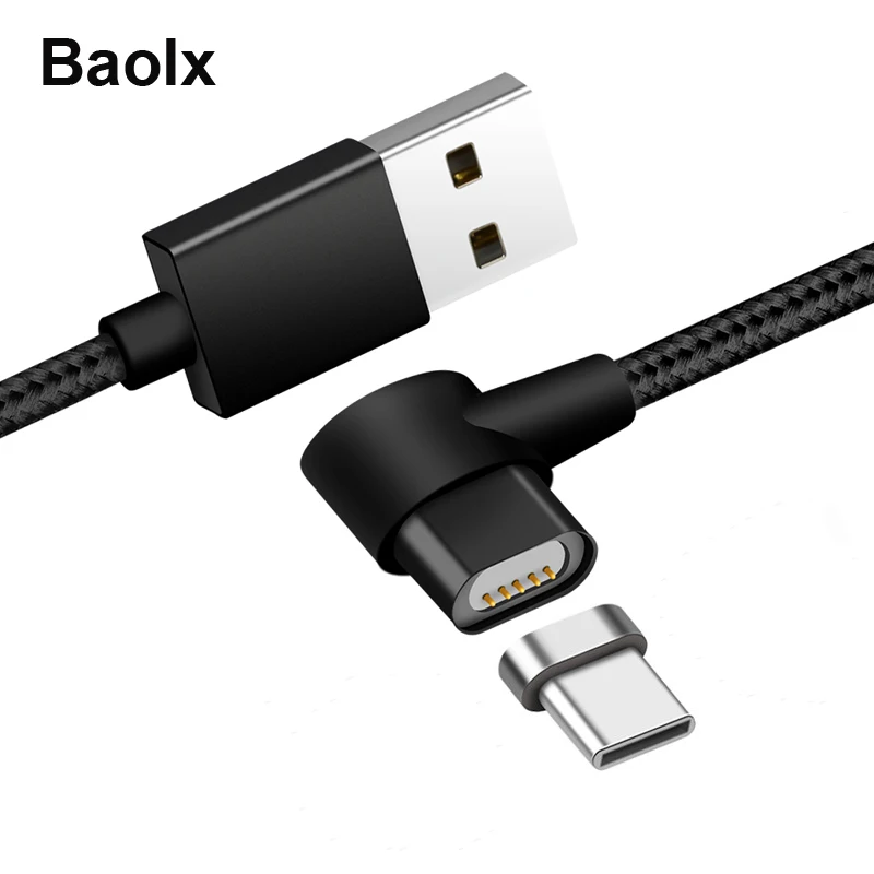 

90 Degree Elbow Type C USB USB-C Magnetic Charger Cable Lead Cord For Samsung S8 S9 Plus Note 8 A3 A5 A7 2017 For Oneplus 3 3T 5