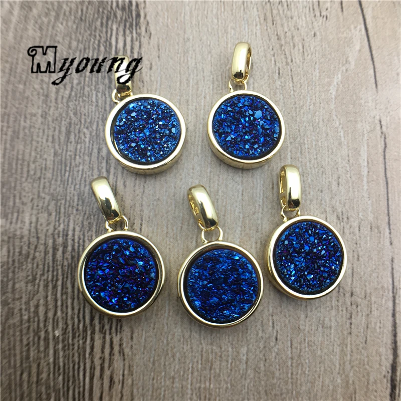 Rodada de Quartzo de Titânio Encantos para a Jóia Ágatas Druzy Encantos Titanize Drusy Diy My1787 8 Ágatas rodada de Quartzo de Titânio Druzy