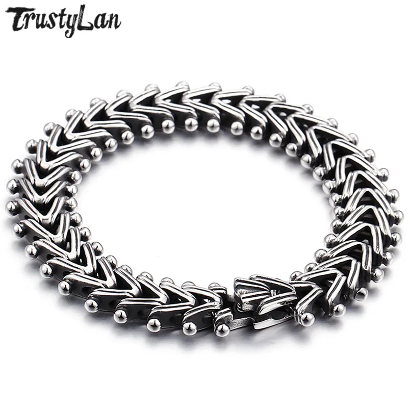 TrustyLan 15 мм широкий мужской s браслет 316L нержавеющая сталь звено цепи Мальчики Мода Бижутерия в стиле панк-рок мужской браслет для мужчин падение