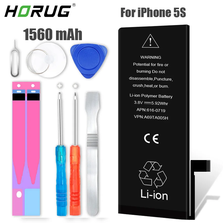 HORUG Original Mobile Phone Battery For iPhone 5S Battery Original Capacity Replacement Batteries With Repair Tools Kit