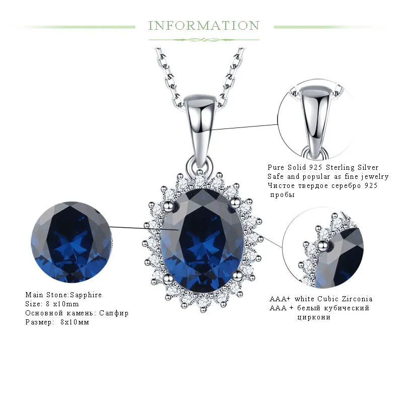 Куололит Твердые 925 пробы серебряные подвески дружбы ожерелья для женщин синий сапфир драгоценный камень Принцесса Диана Свадебные украшения