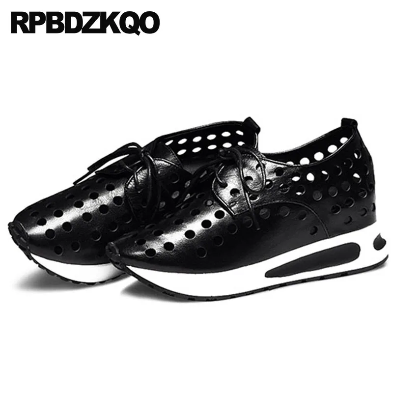 Qualité Évider Sneakers De Hauteur Appartements Chaussures Croissante Formateurs Noir blanc Respirant Sandales Femmes Ascenseur Haute Designer 2018 Luxe pGqUSVMz