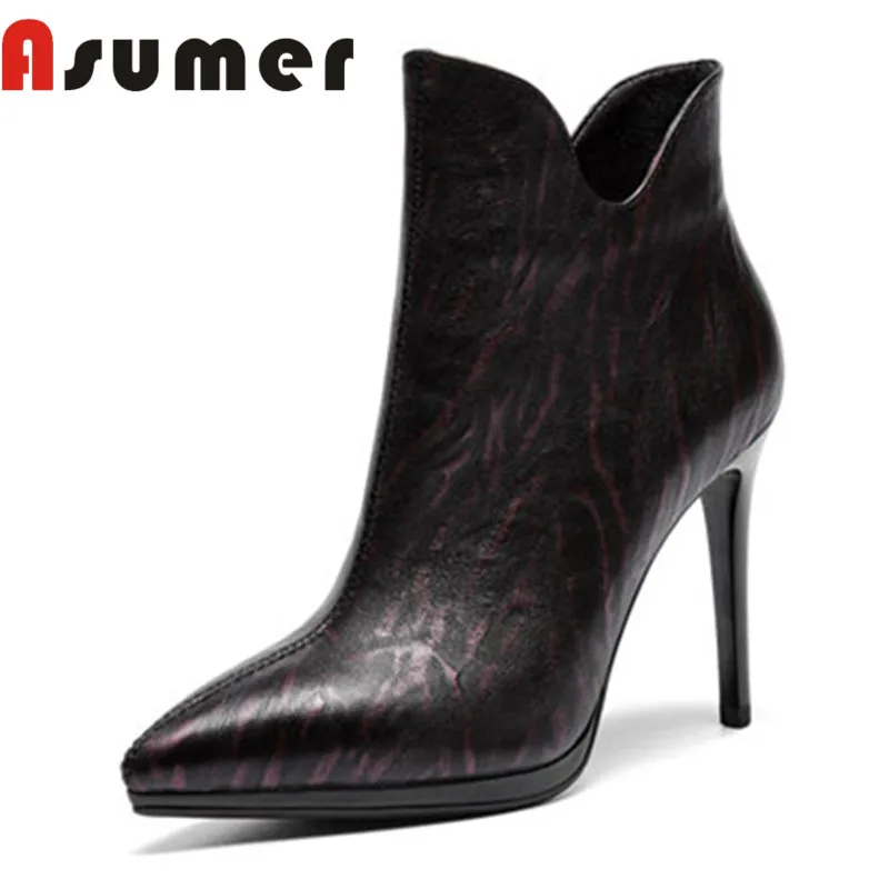

ASUMER HOT SALE 2018 unique ankle boots for women mixed colors high heels boots thin heels pointed toe genuine leather boots