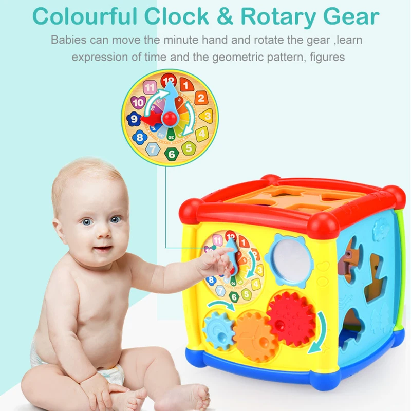 Multifunctional Musical Toys Toddler Baby Box Music Electronic Toys Gear Clock Geometric Blocks Sorting Educational Toys