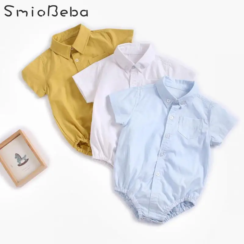 

Baby's Clothing Boy's Shirt Rompers Newborn Cotton Short Sleeve Hatchshirt Ins Pure Color Triangular Climbing Jumpsuit Toddler