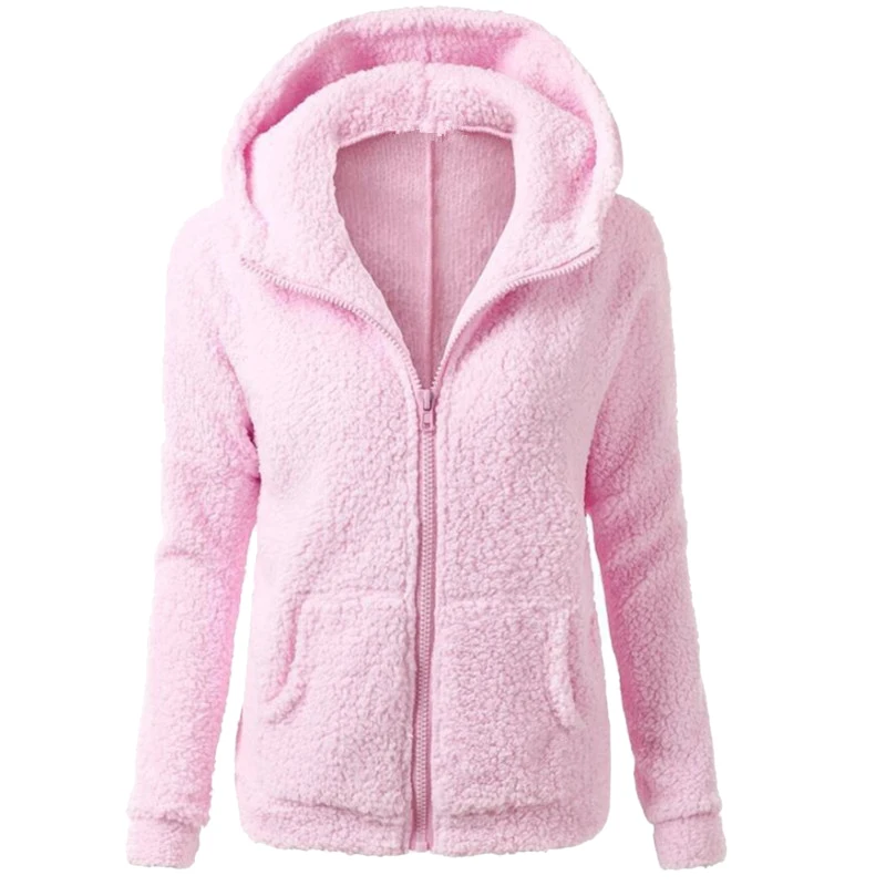 

Litthing 2018 Winter Casual Hoodies Women Long Sleeve Solid Zipper Faux Lamb Fur Outwear Sweatshirt Slim Femme Warm Hooded Coats