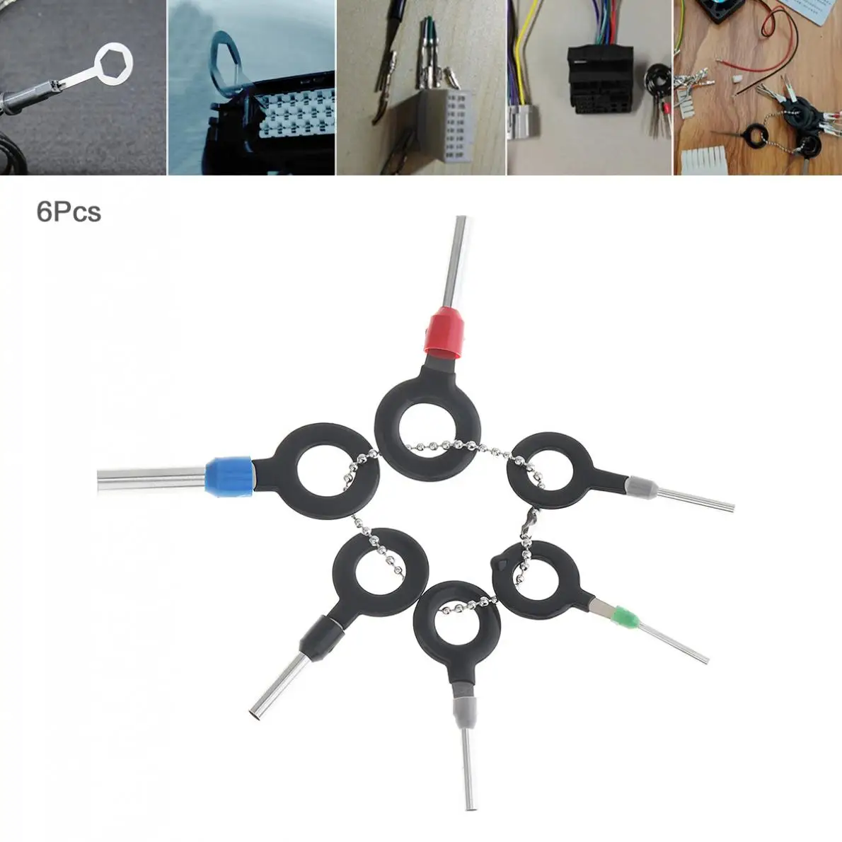 6 шт., универсальный автомобильный жгут проводов из нержавеющей стали+ ПВХ, обжимной разъем для разъема, набор инструментов для удаления, аксессуары