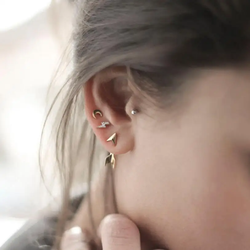 Simple Minimal 925 Sterling Silver Stud Earring For Girl CZ Flash Lightning Earrings Second Mini Small Delicate Design | Украшения и