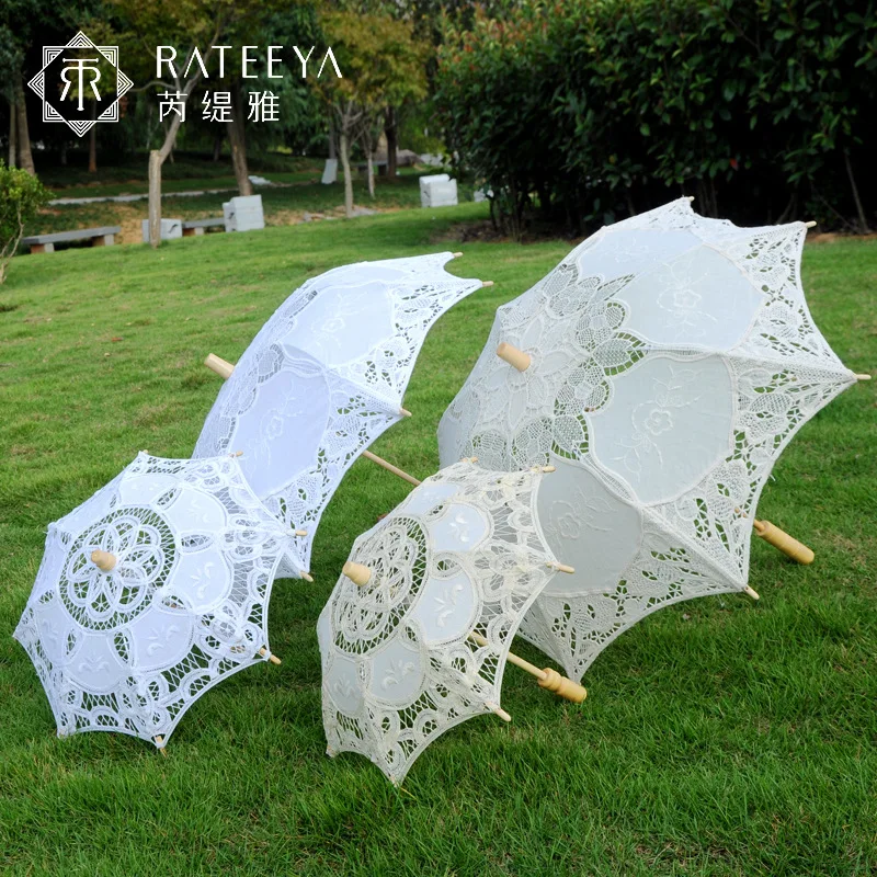 

Summer Vintage Lace Bridal Umbrellas White ivory Womens Sun Umbrella Wedding Umbrella for Bride Sun Protection Umbrella
