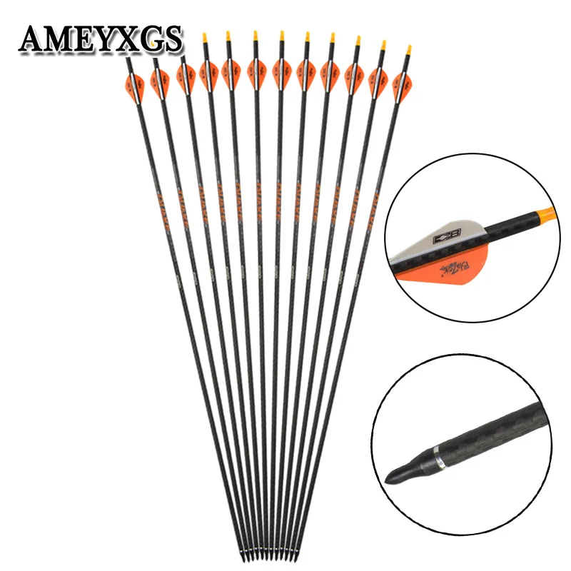 

6pcs/12pcs Spine 400 Carbon Arrow Compound Bow Recurve Bow Archery Shooting Mix Carbon Material Arrows With 2inch Rubber Feather