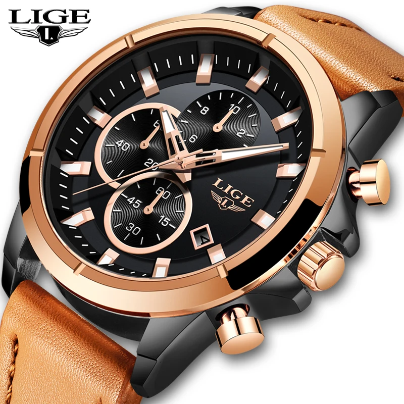 

2019 LIGE Mens Watches Top Brand Luxury Waterproof 24 Hour Date Quartz Clock Male Leather Sport Wrist Watch Relogio Masculino