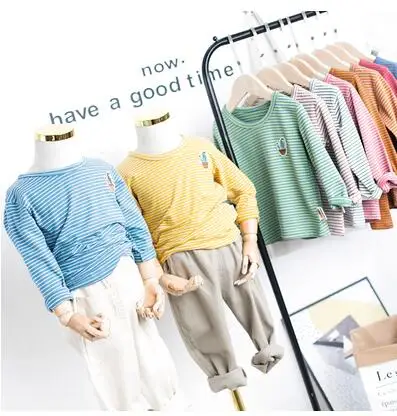 

South Korean children's wear in the spring of 2019 private round collar child baby stripes render in pure cotton long sleeve T-s