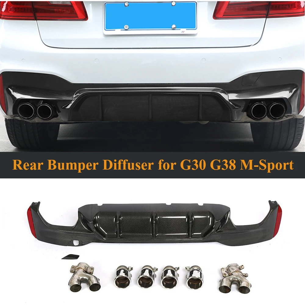 Carbon Fiber Rear Bumper Diffuser For BMW 5 Series G30 G38 M Sport F90 M5 Sedan 2017-2019 540i with Exhaust Tips Glossy Black Carbon Fiber Rear Bumper Diffuser For BMW 5 Series G30 G38 M Sport F90 M5 Sedan 2017-2019 540i with Exhaust Tips Glossy Black